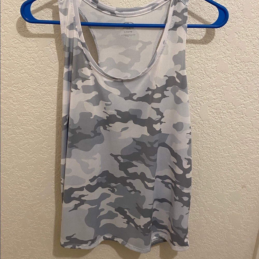 Women’s Athletic Gray and White Exercise Tank Top Size LG 12-14